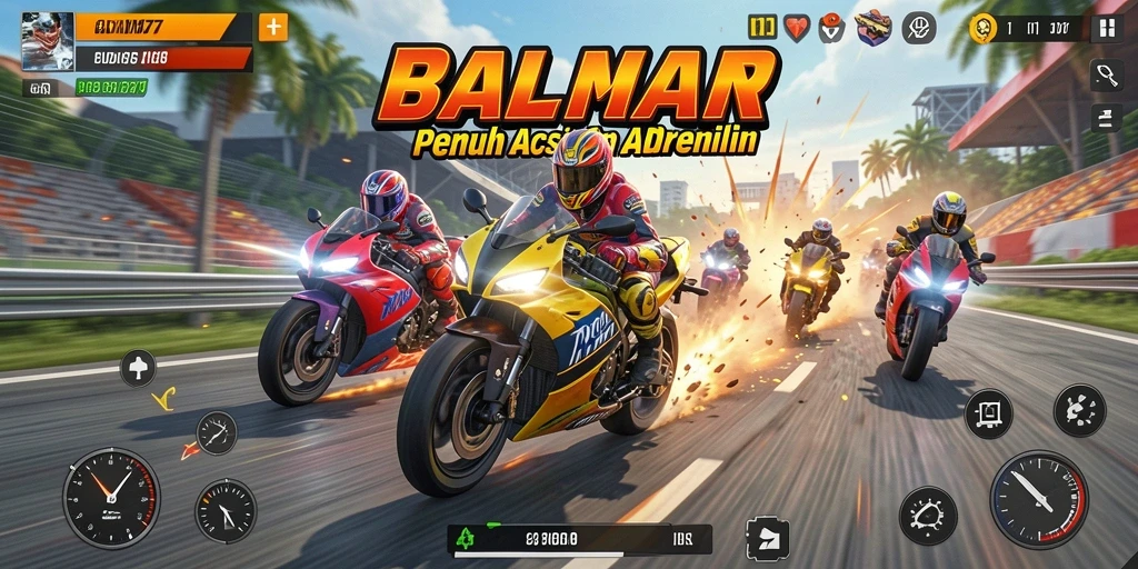 Tangkapan layar ADAM77 menampilkan aksi balapan motor yang intens dan mendebarkan.
