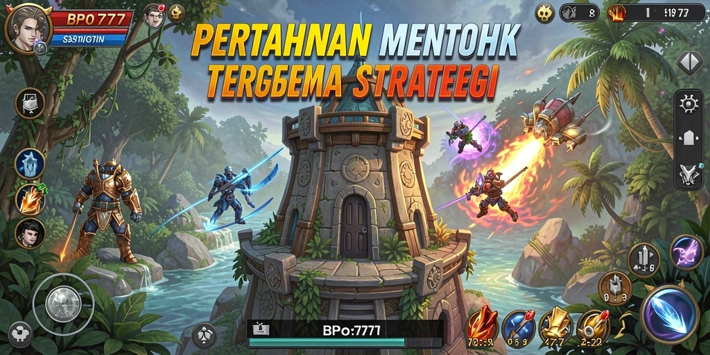 Screenshot utama BPO777 menampilkan aksi seru dalam permainan Tower Defense.