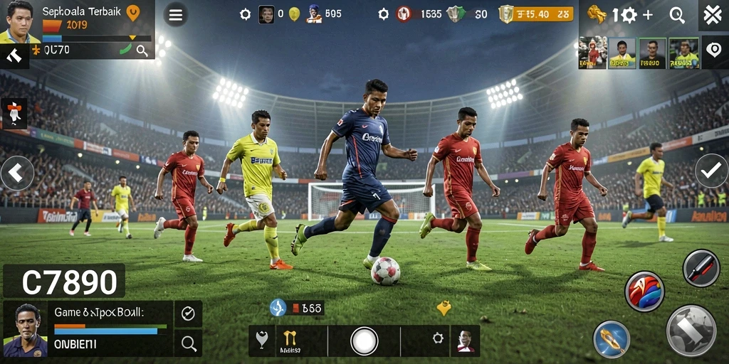Tampilan gameplay C7890 yang mendebarkan di lapangan sepak bola.