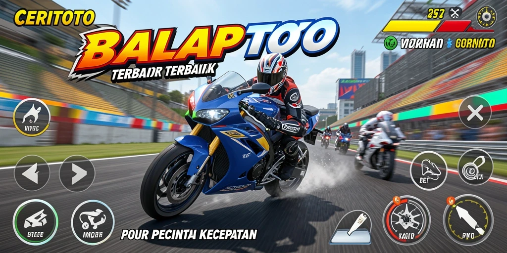 Gameplay menegangkan dalam balapan motor yang seru.