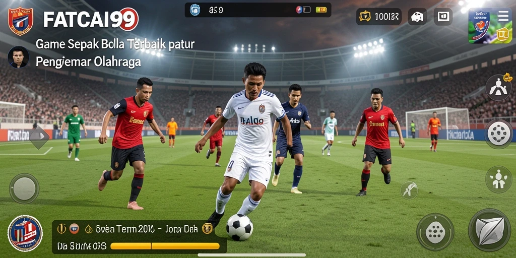 Screenshot gameplay FATCAI99 menampilkan aksi seru di lapangan sepak bola.
