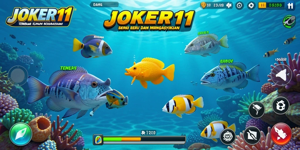 Screenshot JOKER11 menampilkan aksi seru dalam menembak ikan.