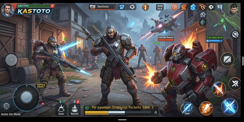 Screenshot gameplay KASTOTO menampilkan pertempuran strategi yang mendebarkan.