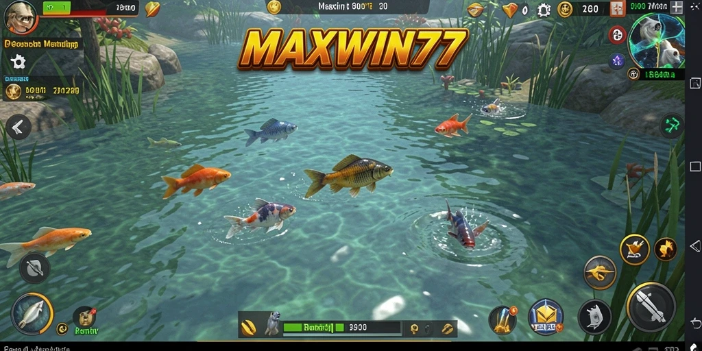 Screenshot gameplay <strong>MAXWIN77</strong> yang menunjukkan momen menangkap ikan besar.