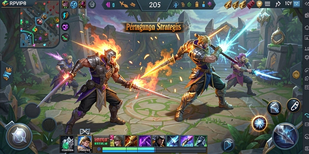 Screenshot gameplay RPVIP8 dengan aksi seru di arena MOBA.